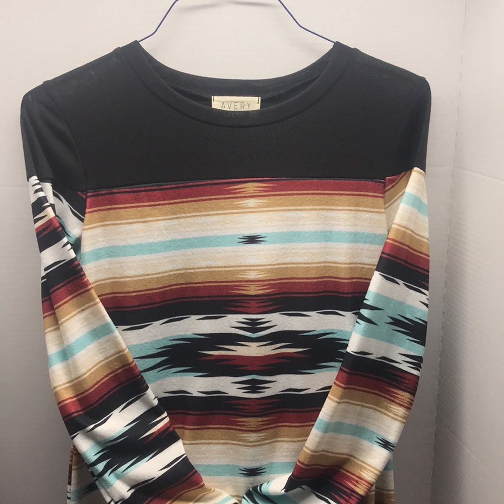 Aztec Pattern Long Sleeve Knit Top